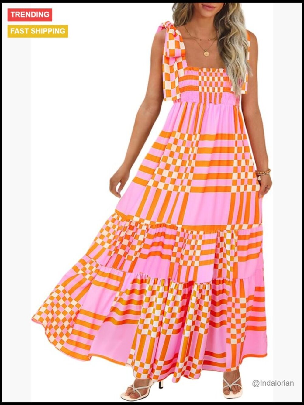 Spaghetti Strap Square Neck Smocked Maxi Dress Boho Summer Casual
